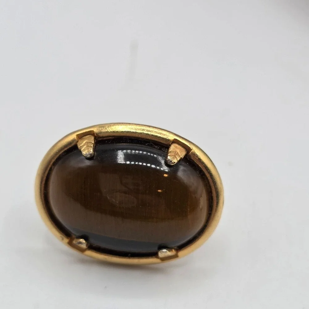Vintage Gold Tone Oval Tiger Eye‎ Gemstone Cufflinks Men's Formal Wear Estate